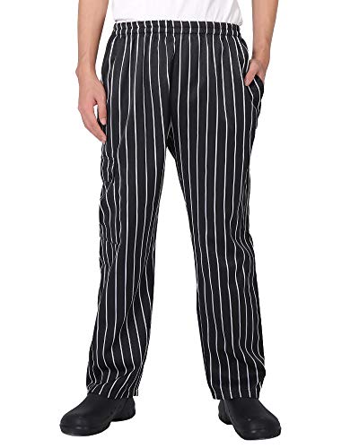 Herren und Damen Baggy Chef Hose schwarz weiß gestreift Cargo Style Kochhose - Schwarz - XX-Large von Nideen