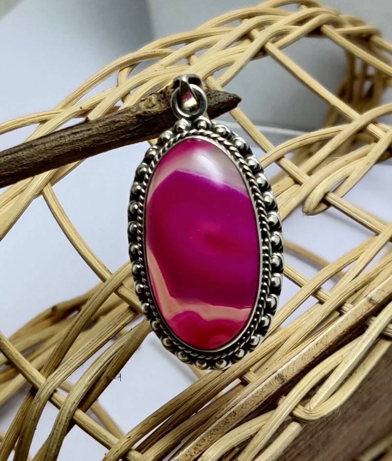 Gebänderter Achat-Edelstein-Geschenkanhänger, 925Er Silberanhänger, Besondere Geschenkkette Für Sie, Speziell Mutter, Schmuck Im Boho-stil von NidhiJewels