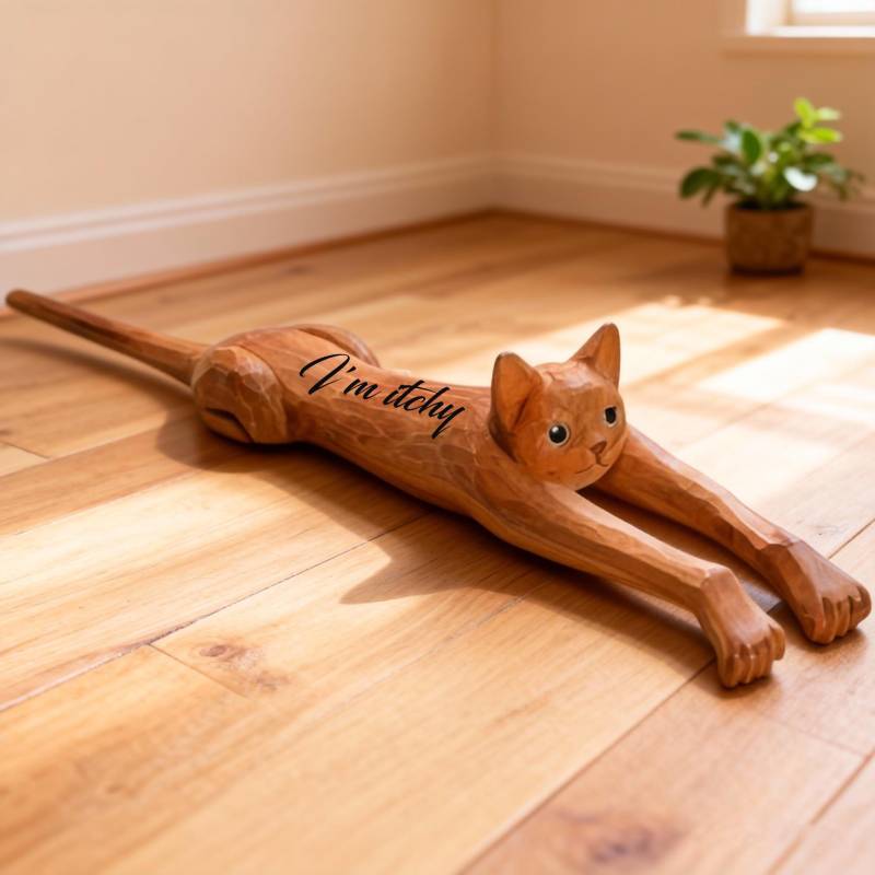 Hand-Carved Cat Back Scratcher Solid Basswood Stick Cute Wooden Massage Tool Handmade Gift For Lovers von NieVerblassen