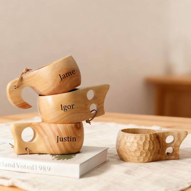 Personalized Wooden Kuksa Cup - Custom Engraved Camping Mug, Handcrafted Natural Wood Coffee Cup, Rustic Outdoor Gift For Hikers von NieVerblassen