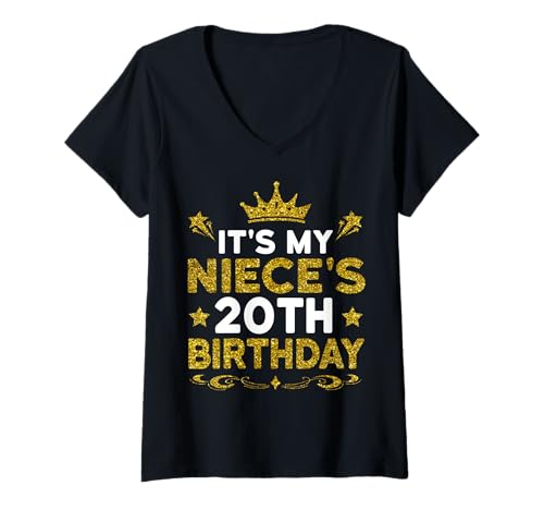 Damen Es ist der 20. Geburtstag meiner Nichte. Herzlichen Glückwunsch zum Geburtstag, 20 Jahre T-Shirt mit V-Ausschnitt von Niece 20th Birthday Gift From Aunt Uncle 2025