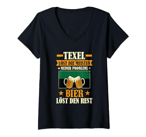 Damen Texel Bier Spruch Holland Insel Flagge T-Shirt mit V-Ausschnitt Damen Texel Bier Spruch Holland Insel Flagge T-Shirt mit V-Ausschnitt von Niederlande Texel Urlaub Designs