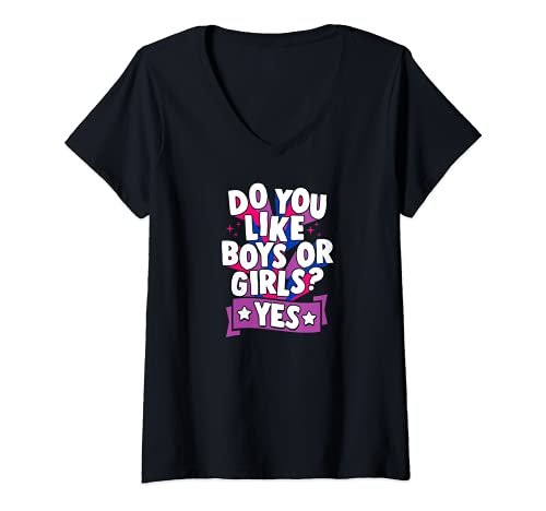 Damen Do You Like Boys Or Girls Yes Funny Cute Trendy Style Stuff T-Shirt mit V-Ausschnitt von Niedlich Bisexuell Stolz Zeug Bi Zitat Merch