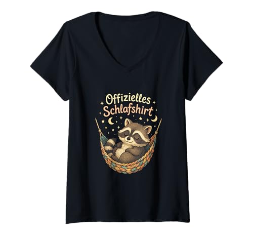 Damen Offizielles Schlafshirt - Morgenmuffel Haustier T-Shirt mit V-Ausschnitt Damen Offizielles Schlafshirt - Morgenmuffel Haustier T-Shirt mit V-Ausschnitt von Niedlich Waschbär Waschbären Lustiger Spruch