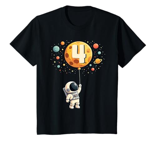 Kinder 4. Geburtstag Kleiner Astronaut Weltraum Party 4 Jahre Alt T-Shirt von Niedliche Astronauten Weltraum Geburtstags Designs