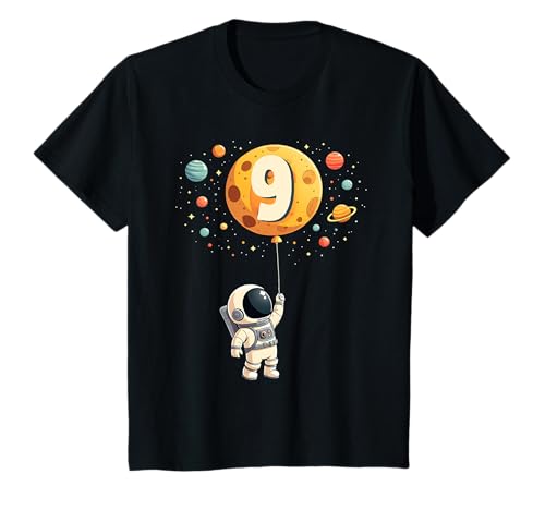 Kinder 9. Geburtstag Kleiner Astronaut Weltraum Party 9 Jahre Alt T-Shirt von Niedliche Astronauten Weltraum Geburtstags Designs