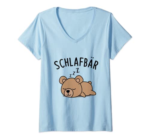 Damen Schlafbär Süßer Bär Schlafshirt Nachthemd Pyjama T-Shirt mit V-Ausschnitt von Niedliche Bären Schlafkleidung