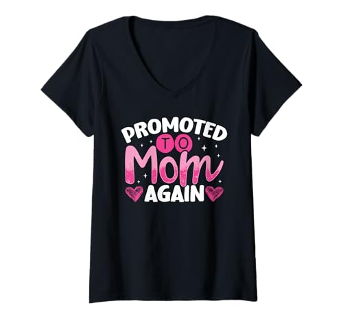 Damen Befördert Zur Mama Again Schwangerschaftsankündigung T-Shirt mit V-Ausschnitt Damen Befördert Zur Mama Again Schwangerschaftsankündigung T-Shirt mit V-Ausschnitt von Niedliche Familienschwangerschaft Enthüllung