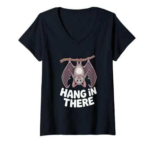Damen Fledermaus Motivation Hang In There Lustiger Spruch T-Shirt mit V-Ausschnitt Damen Fledermaus Motivation Hang In There Lustiger Spruch T-Shirt mit V-Ausschnitt von Niedliche Fledermaus Motivation Spruch Humor