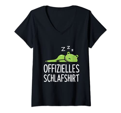 Damen Offizielles Schlafshirt Frosch Pyjama Schlafanzug T-Shirt mit V-Ausschnitt von Niedliche Frosch Schlafkleidung Geschenke