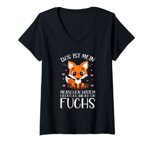 Damen Menschen Kostüm Süßer Fuchs Fuchsliebhaber Füchse Spruch T-Shirt mit V-Ausschnitt von Niedliche Fuchs Sprüche Kleidung