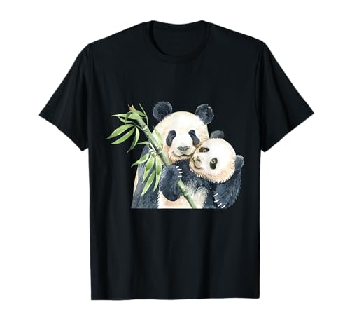 Panda Mutter und Baby, die Bambus Aquarell essen T-Shirt von Niedliche Geschenke für Panda Liebhaber by DAIMMER
