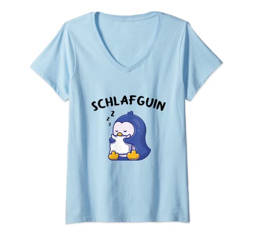 Damen Schlafguin Pinguin Schlafshirt Pyjama T-Shirt mit V-Ausschnitt von Niedliche Pinguin Schlafkleidung