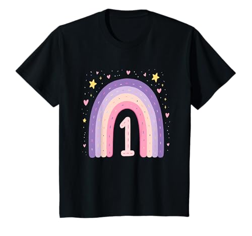 1. Geburtstag Regenbogen Mädchen Herz Sterne T-Shirt von Niedliche Regenbogen Kindergeburtstag Mädchen