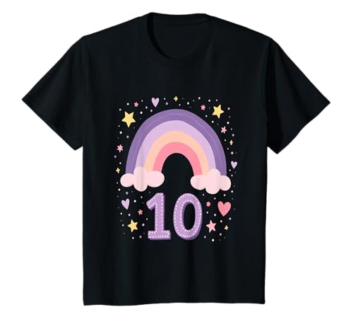 10. Geburtstag Regenbogen Mädchen Herz Sterne T-Shirt von Niedliche Regenbogen Kindergeburtstag Mädchen