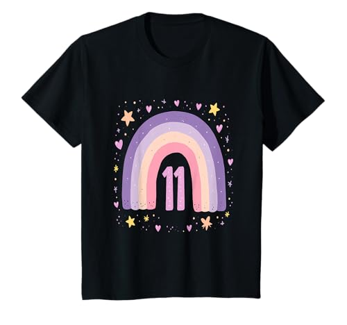 11. Geburtstag Regenbogen Mädchen Herz Sterne T-Shirt von Niedliche Regenbogen Kindergeburtstag Mädchen