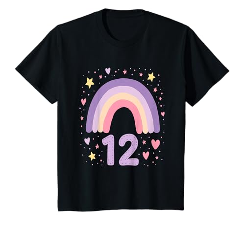 12. Geburtstag Regenbogen Mädchen Herz Sterne T-Shirt von Niedliche Regenbogen Kindergeburtstag Mädchen
