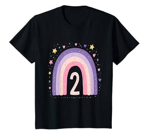 2. Geburtstag Regenbogen Mädchen Herz Sterne T-Shirt von Niedliche Regenbogen Kindergeburtstag Mädchen
