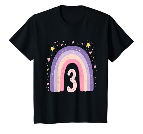 3. Geburtstag Regenbogen Mädchen Herz Sterne T-Shirt von Niedliche Regenbogen Kindergeburtstag Mädchen
