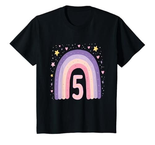 5. Geburtstag Regenbogen Mädchen Herz Sterne T-Shirt von Niedliche Regenbogen Kindergeburtstag Mädchen
