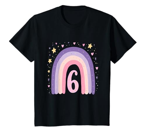 6. Geburtstag Regenbogen Mädchen Herz Sterne T-Shirt von Niedliche Regenbogen Kindergeburtstag Mädchen