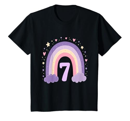 7. Geburtstag Regenbogen Mädchen Herz Sterne T-Shirt von Niedliche Regenbogen Kindergeburtstag Mädchen