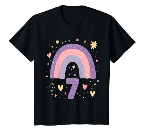 7. Geburtstag Regenbogen Mädchen Herz Sterne T-Shirt von Niedliche Regenbogen Kindergeburtstag Mädchen
