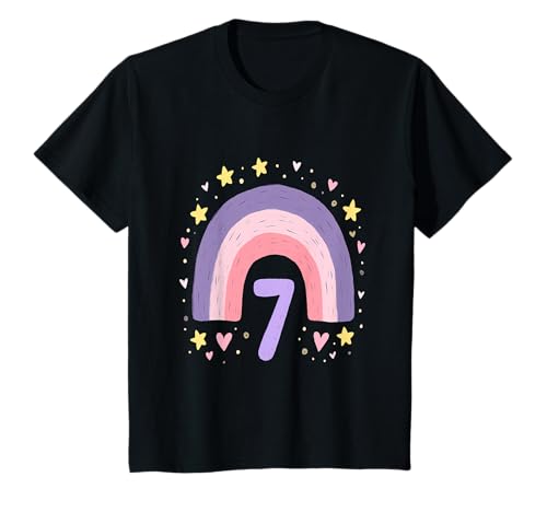 7. Geburtstag Regenbogen Mädchen Herz Sterne T-Shirt von Niedliche Regenbogen Kindergeburtstag Mädchen