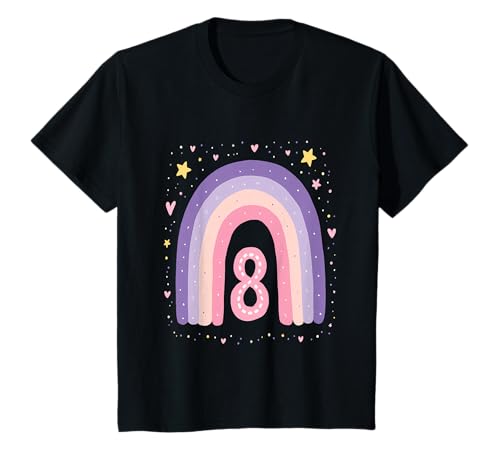 8. Geburtstag Regenbogen Mädchen Herz Sterne T-Shirt von Niedliche Regenbogen Kindergeburtstag Mädchen