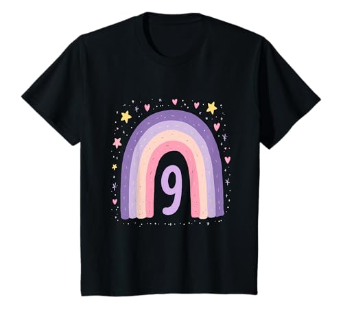 9. Geburtstag Regenbogen Mädchen Herz Sterne T-Shirt von Niedliche Regenbogen Kindergeburtstag Mädchen