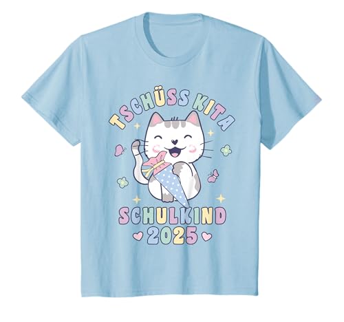 Kinder Schulkind 2025 Einschulung Niedliche Katze Mädchen T-Shirt von Niedliche Schulkind 2025 Einschulungsgeschenke