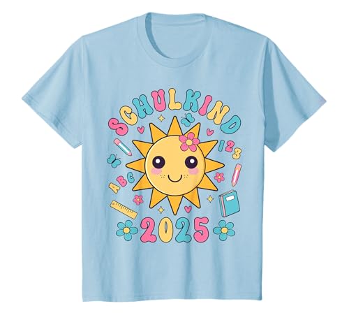 Kinder Schulkind 2025 Einschulung Niedliche Sonne Mädchen T-Shirt von Niedliche Schulkind 2025 Einschulungsgeschenke