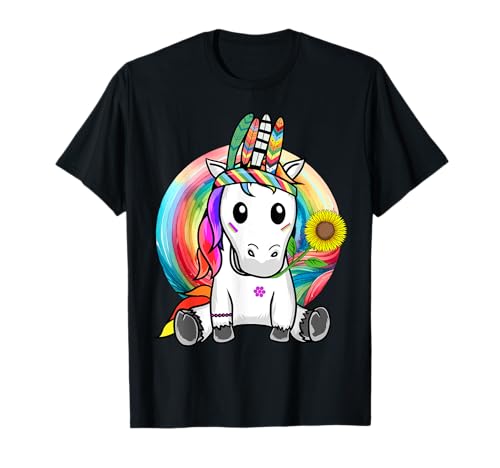 Bunt Regenbogen Hippie Pferd Pferde Hippies Sonnenblume Kind T-Shirt von Niedliche Tiere für Kinder
