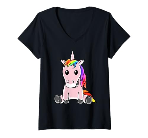 Damen Einhorn Kind Unicorn Kleinkind Kinder Einhörner Fabelwesen T-Shirt mit V-Ausschnitt von Niedliche Tiere für Kinder