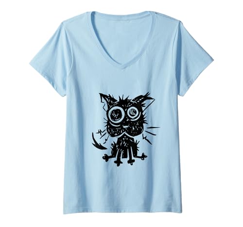 Damen Halloween Katze Katzen Kätzchen Kinder Kind Frau Teenie T-Shirt mit V-Ausschnitt Damen Halloween Katze Katzen Kätzchen Kinder Kind Frau Teenie T-Shirt mit V-Ausschnitt von Niedliche Tiere für Kinder