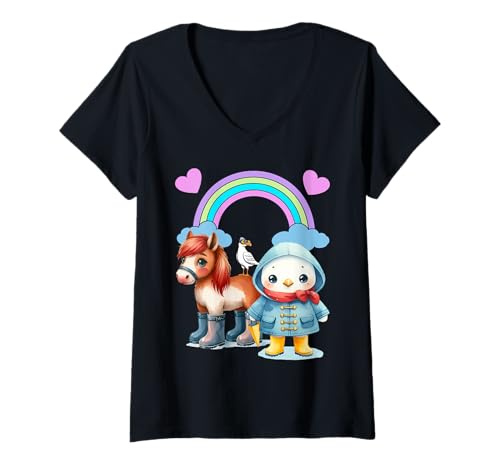 Damen Maritim Möwen Möwe Kind Pferde Mädchen Jungen Pferd Kinder T-Shirt mit V-Ausschnitt Damen Maritim Möwen Möwe Kind Pferde Mädchen Jungen Pferd Kinder T-Shirt mit V-Ausschnitt von Niedliche Tiere für Kinder