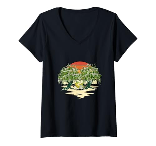 Damen Natur Naturliebhaber Bäume Frosch Frösche Kind Urlaub Garten T-Shirt mit V-Ausschnitt Damen Natur Naturliebhaber Bäume Frosch Frösche Kind Urlaub Garten T-Shirt mit V-Ausschnitt von Niedliche Tiere für Kinder
