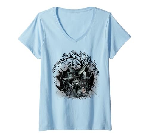 Damen Raben Mädchen Märchen Märchenfigur Krähen Vögel Kinder T-Shirt mit V-Ausschnitt von Niedliche Tiere für Kinder