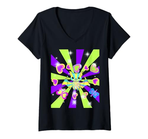 Damen Retro Halloween 60er Fledermaus Kind Mädchen Jungen T-Shirt mit V-Ausschnitt von Niedliche Tiere für Kinder