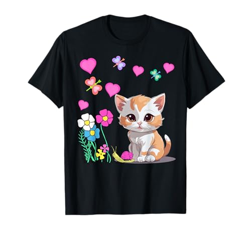 Frühling Sommer Sommerzeit Blumen Garten Haustier Katze Kind T-Shirt Frühling Sommer Sommerzeit Blumen Garten Haustier Katze Kind T-Shirt von Niedliche Tiere für Kinder