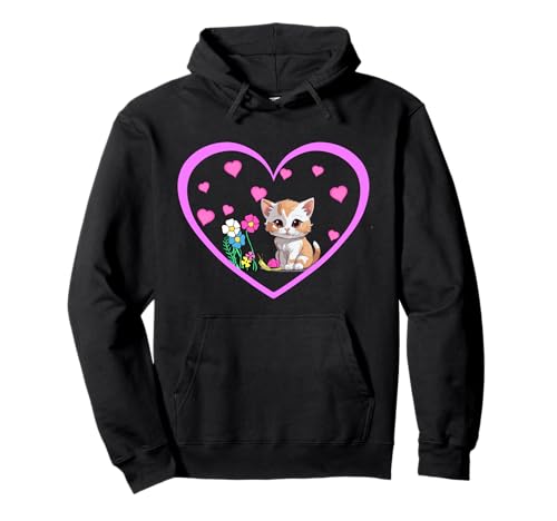 Herz Retro Katze Katzen Blumen Natur Frauen Kinder Mädchen Pullover Hoodie von Niedliche Tiere für Kinder