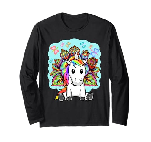 Hippie Einhorn Kinder Pferd Mädchen 60er Retro Langarmshirt von Niedliche Tiere für Kinder
