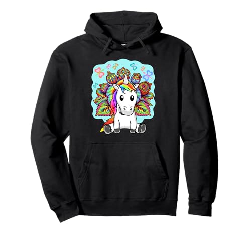 Hippie Einhorn Kinder Pferd Mädchen 60er Retro Pullover Hoodie von Niedliche Tiere für Kinder