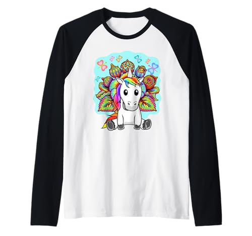 Hippie Einhorn Kinder Pferd Mädchen 60er Retro Raglan von Niedliche Tiere für Kinder