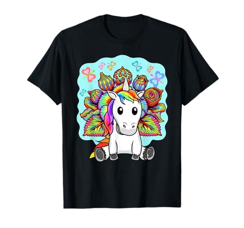 Hippie Einhorn Kinder Pferd Mädchen 60er Retro T-Shirt von Niedliche Tiere für Kinder