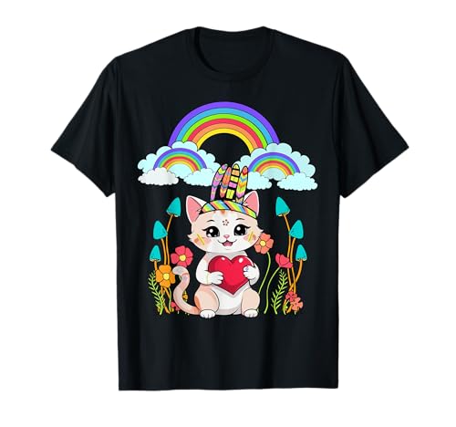 Katze Katzen Regenbogen Kätzchen Hippie Hippies Herz Kinder T-Shirt von Niedliche Tiere für Kinder