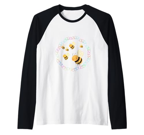 Kinder Kind Mädchen Jungen Bienen Biene Baby Herz Retro Raglan von Niedliche Tiere für Kinder