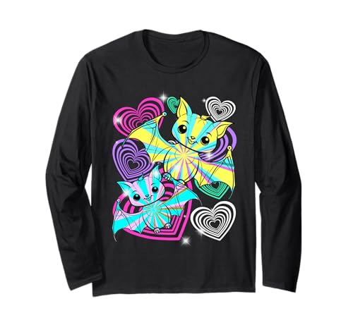 Kinder Retro Halloween Fledermäuse 60er Herzen Langarmshirt von Niedliche Tiere für Kinder