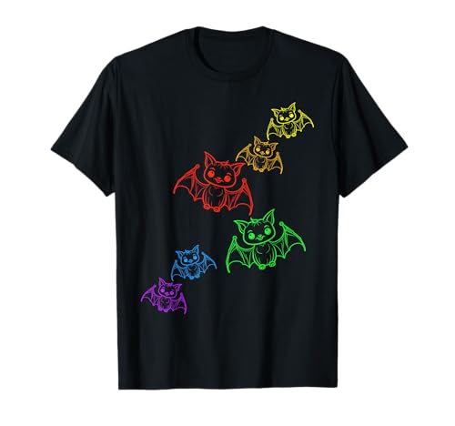 Regenbogen Fledermäuse Fledermaus Kinder Kind Halloween 80er T-Shirt von Niedliche Tiere für Kinder