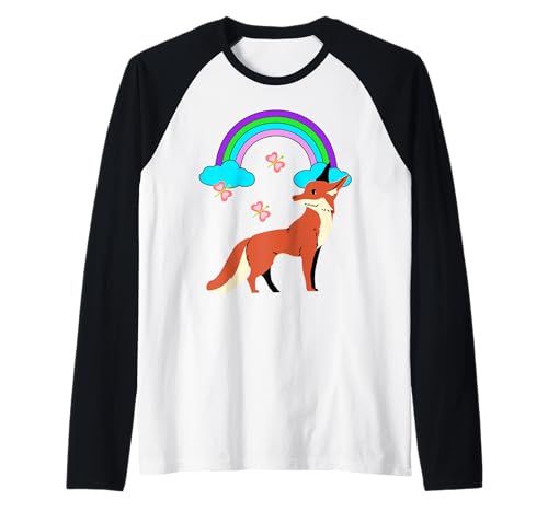 Regenbogen Schmetterlinge Fuchs Kinder Retro Jungen Mädchen Raglan von Niedliche Tiere für Kinder